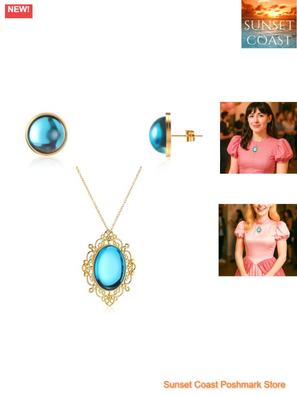 Princess Jewelry Set Necklace Stud Earrings Costume Party Accessories
